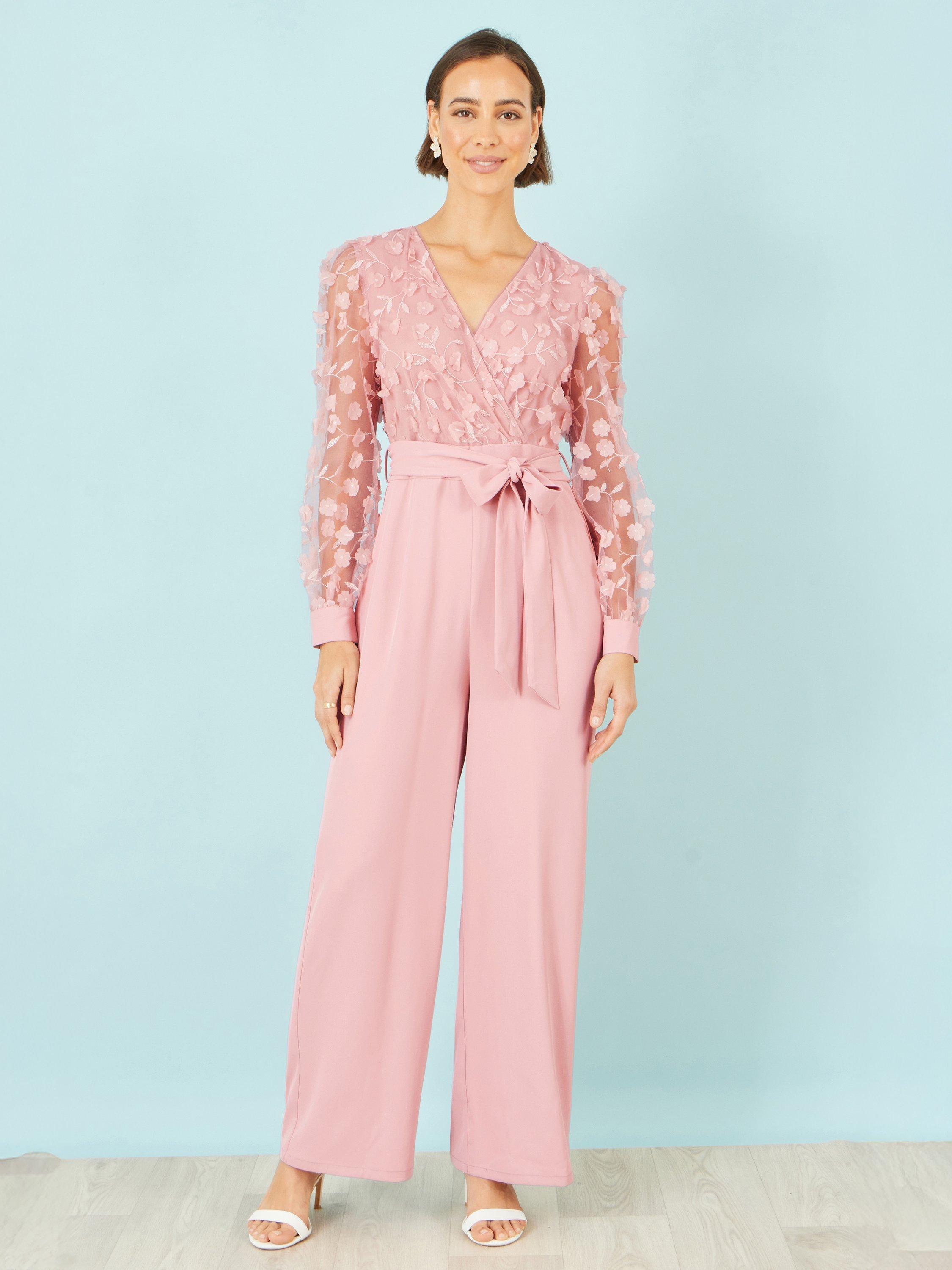 Product image 1 of 6, which shows Yumi Floral Applique Jumpsuit, Pink, 8