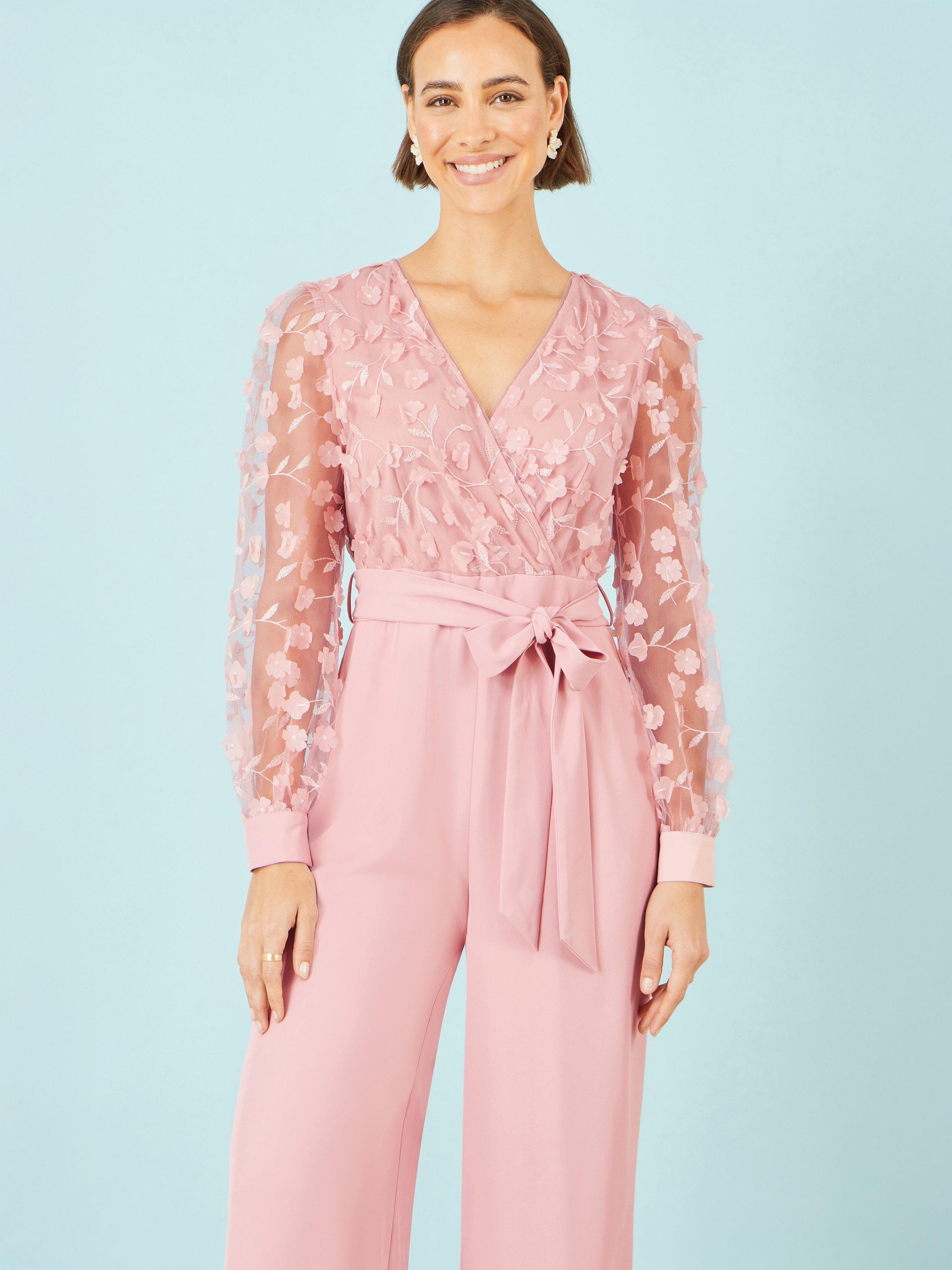 Product image 2 of 6, which shows Yumi Floral Applique Jumpsuit, Pink, 8