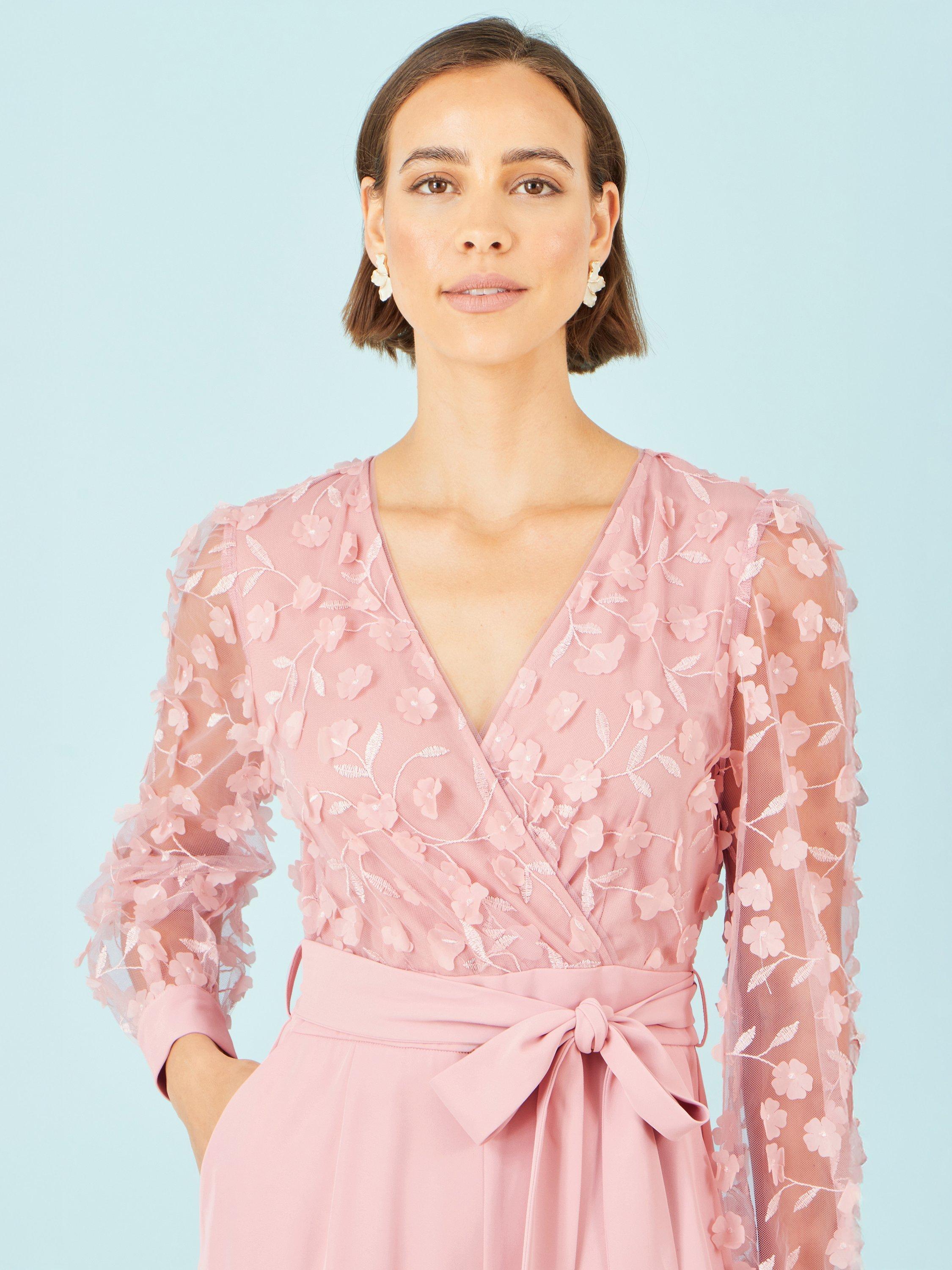 Product image 3 of 6, which shows Yumi Floral Applique Jumpsuit, Pink, 8
