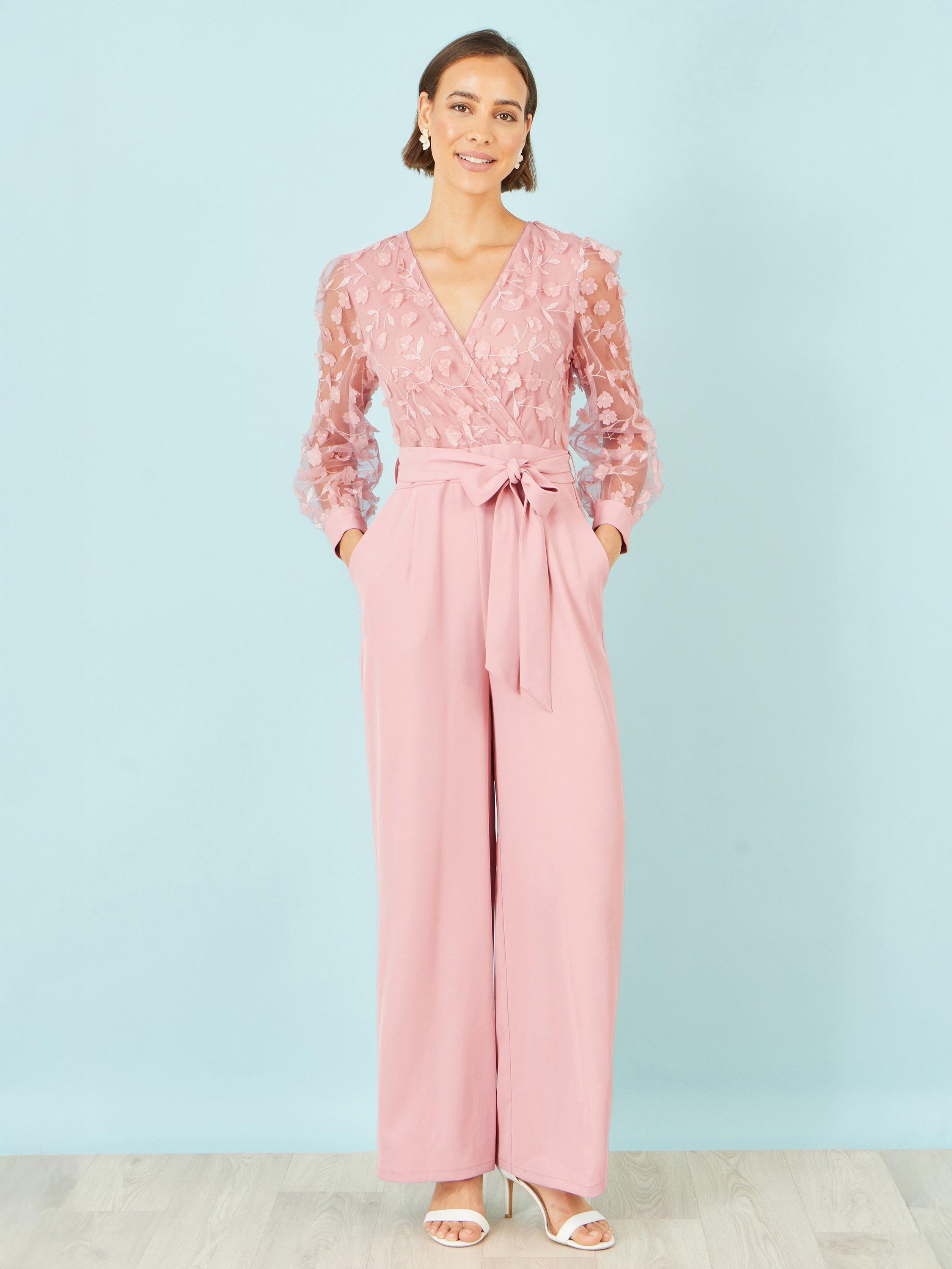 Product image 4 of 6, which shows Yumi Floral Applique Jumpsuit, Pink, 8