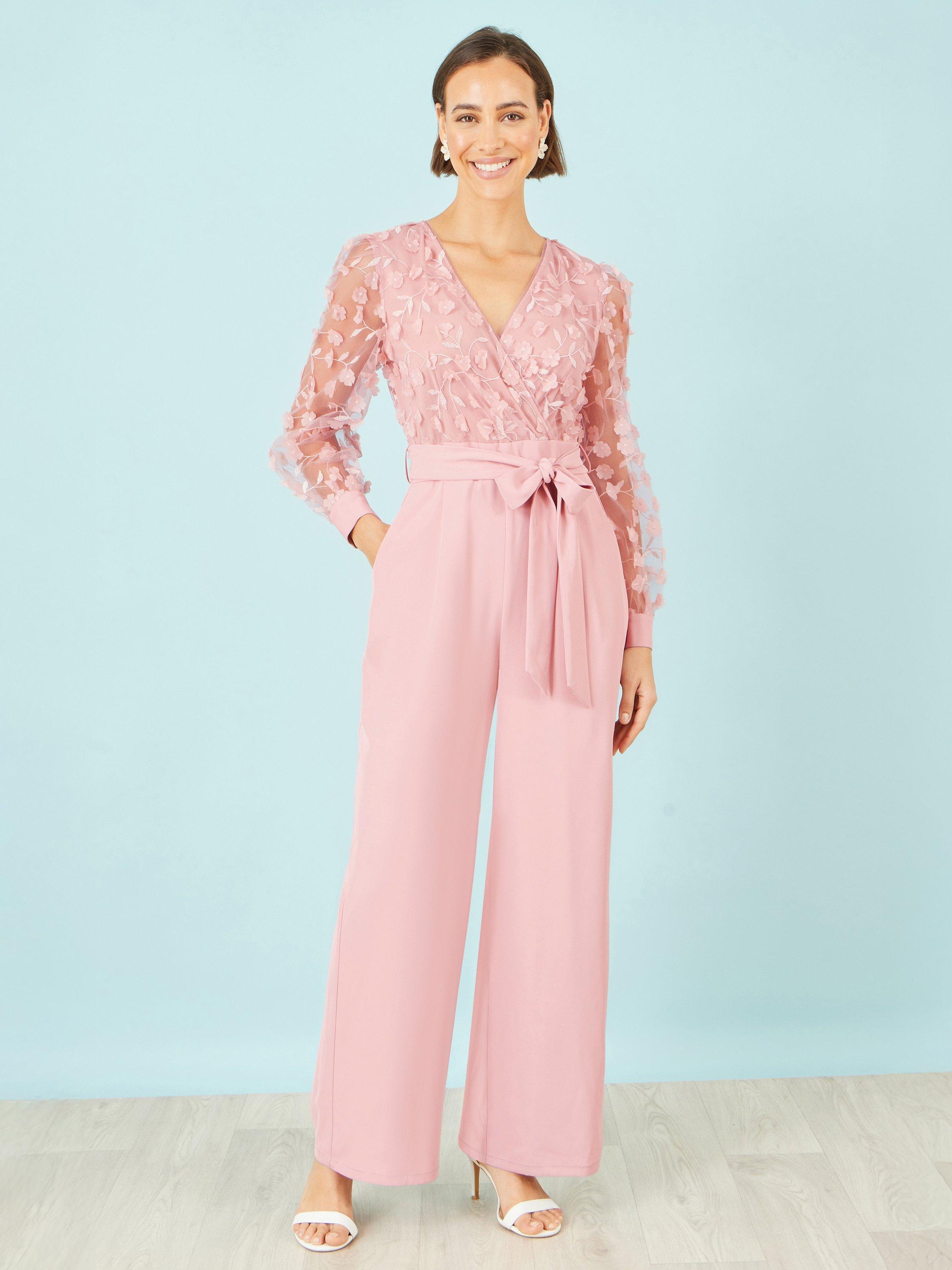 Product image 5 of 6, which shows Yumi Floral Applique Jumpsuit, Pink, 8