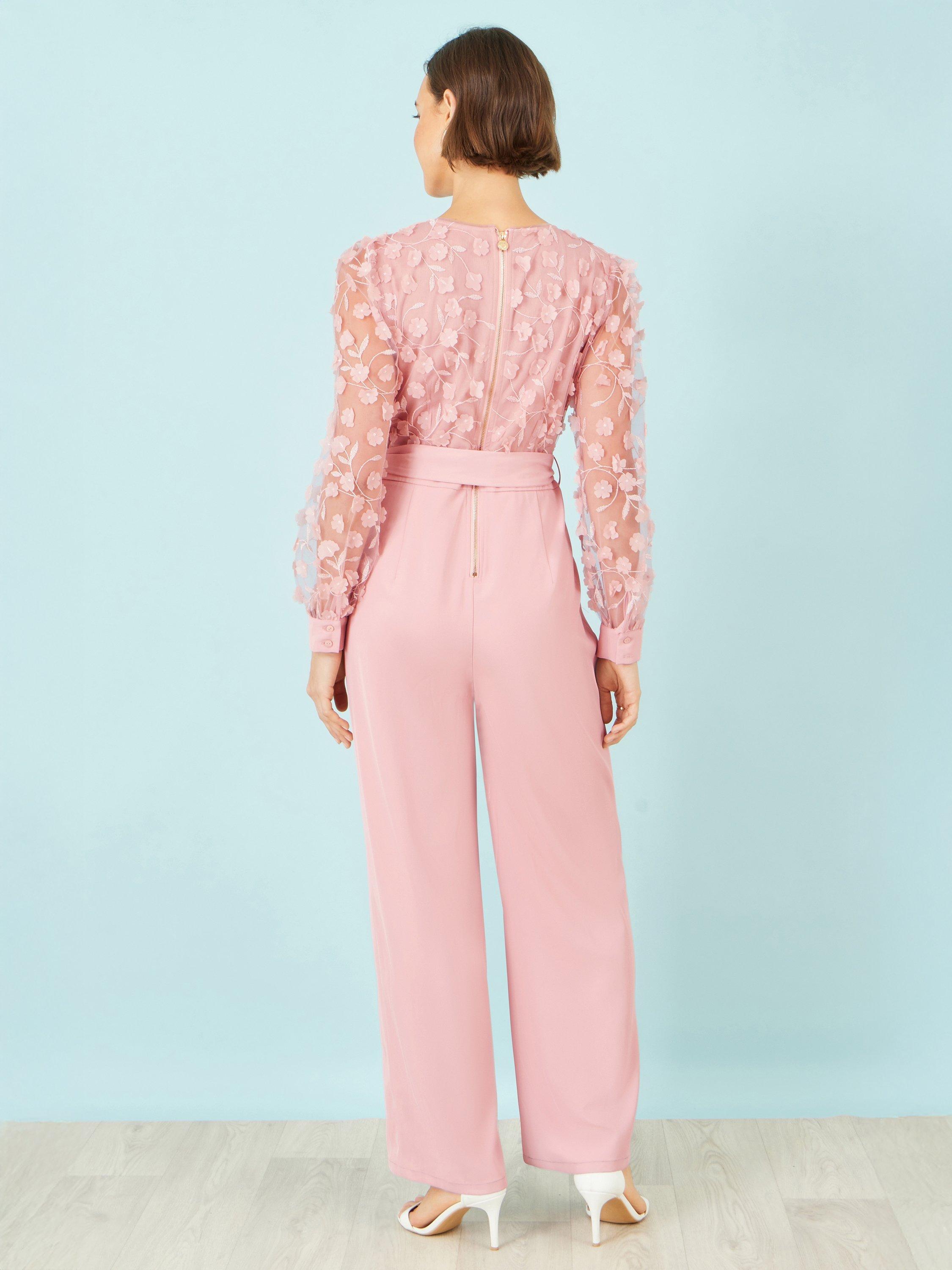 Product image 6 of 6, which shows Yumi Floral Applique Jumpsuit, Pink, 8