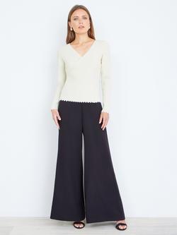 Yumi Metallic Knit Wrap Top, Ivory - view 2, Ivory