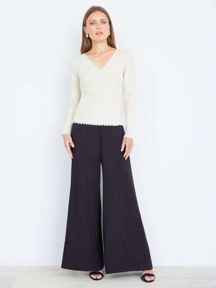 Yumi Metallic Knit Wrap Top, Ivory - view 2, Ivory