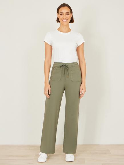 Yumi Stretch Wide Leg Trousers, Khaki