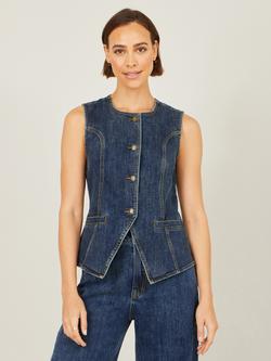 Yumi Stretch Denim Peplum Hem Waistcoat, Blue, Blue
