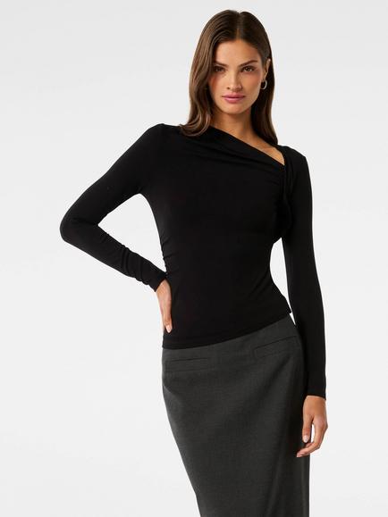 Forever New Roma Asymmetric Neck Top, Black, Black