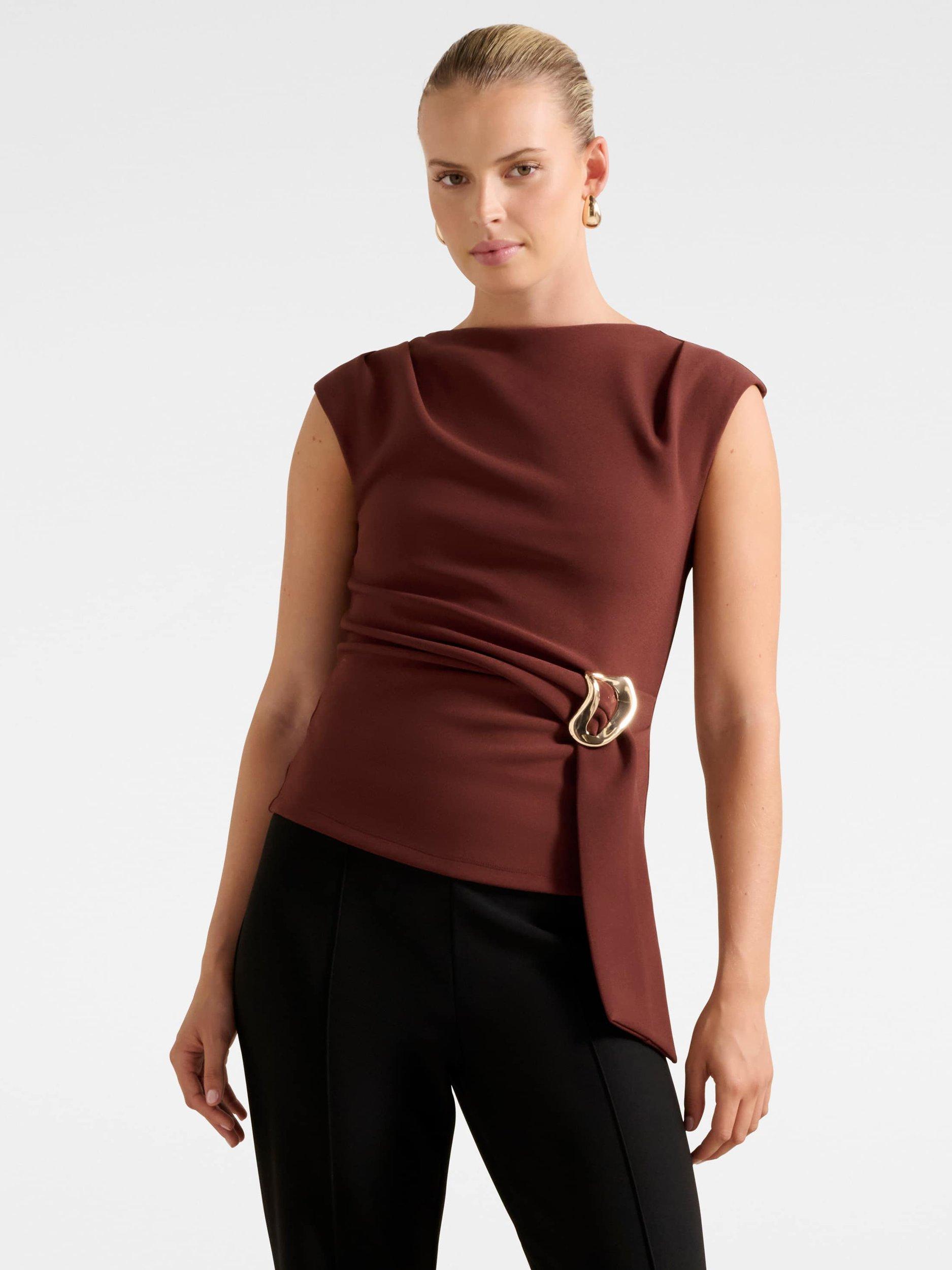 Product image 1 of 5, which shows Forever New Serena Hardware Detail Top, Terracotta, L