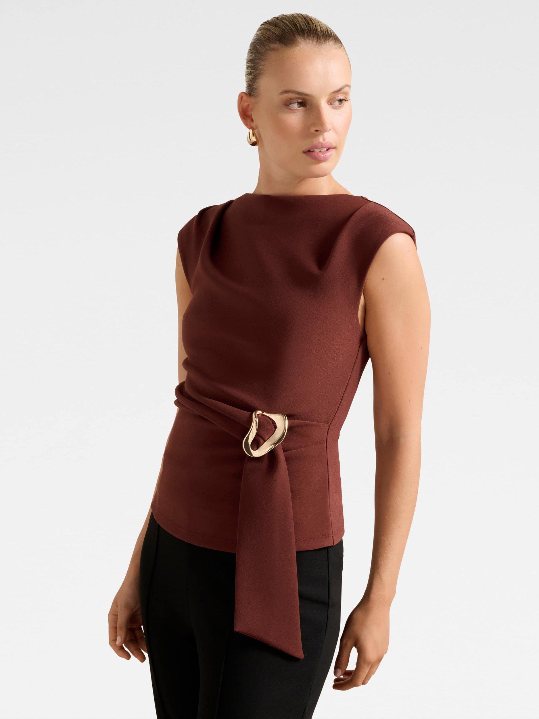 Product image 3 of 5, which shows Forever New Serena Hardware Detail Top, Terracotta, L