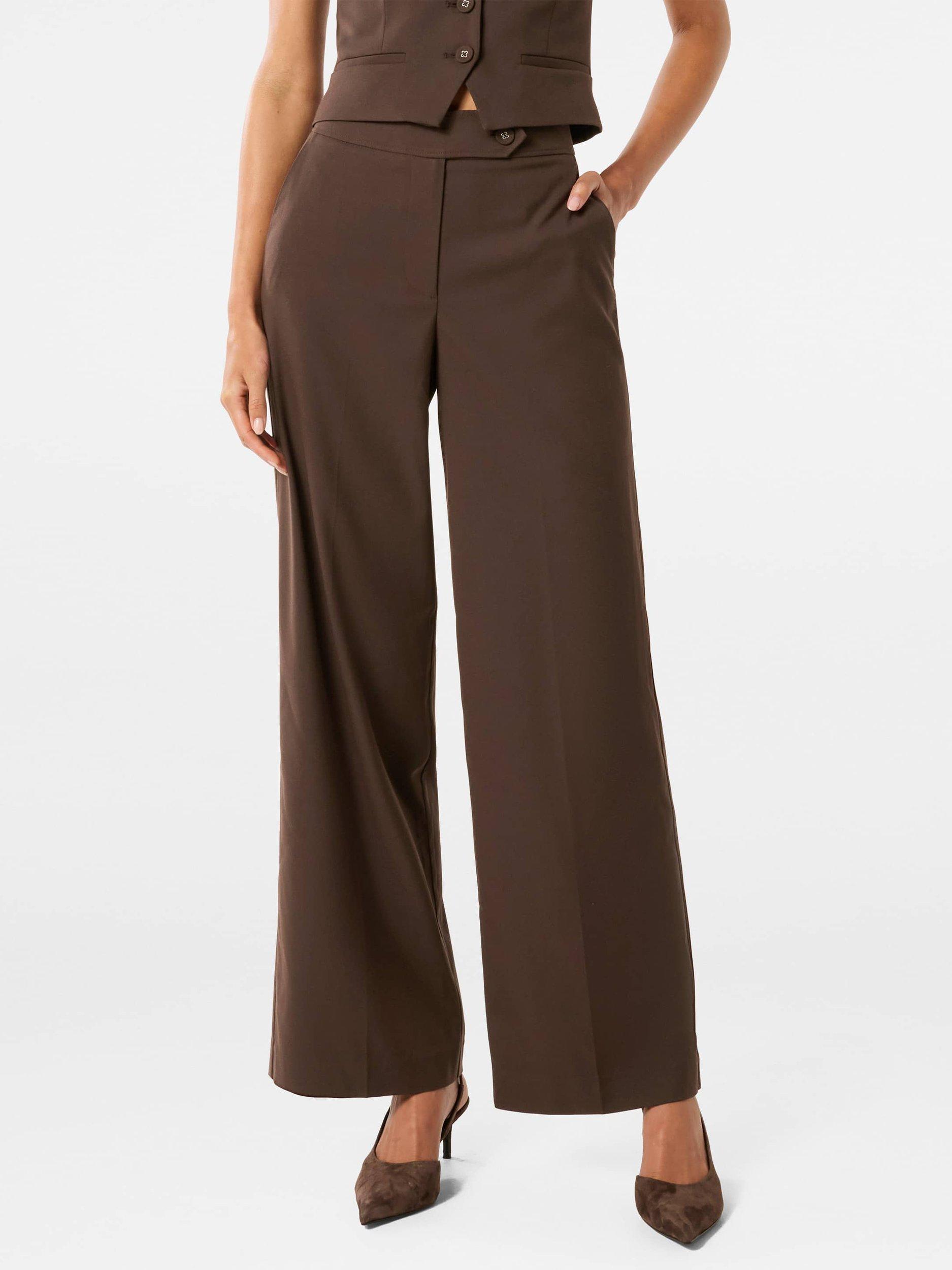 Product image 1 of 5, which shows Forever New Tyla Button Tab Wide Leg Trousers, Chocolate, 4