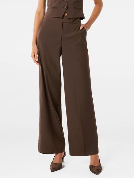 Forever New Tyla Button Tab Wide Leg Trousers, Chocolate, Chocolate