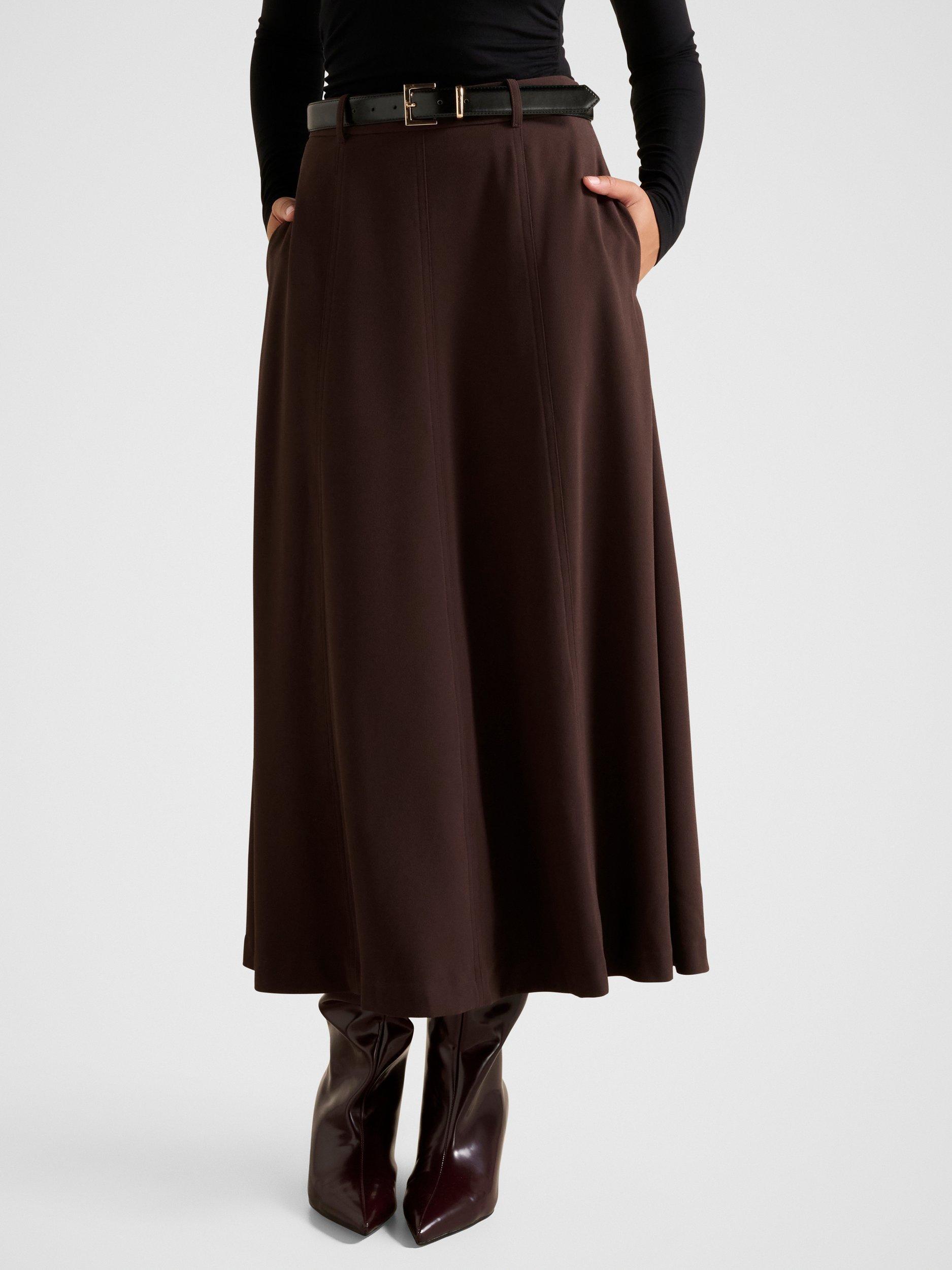 Product image 1 of 5, which shows Forever New Celine Belted Midi Skirt, Chocolate, 4