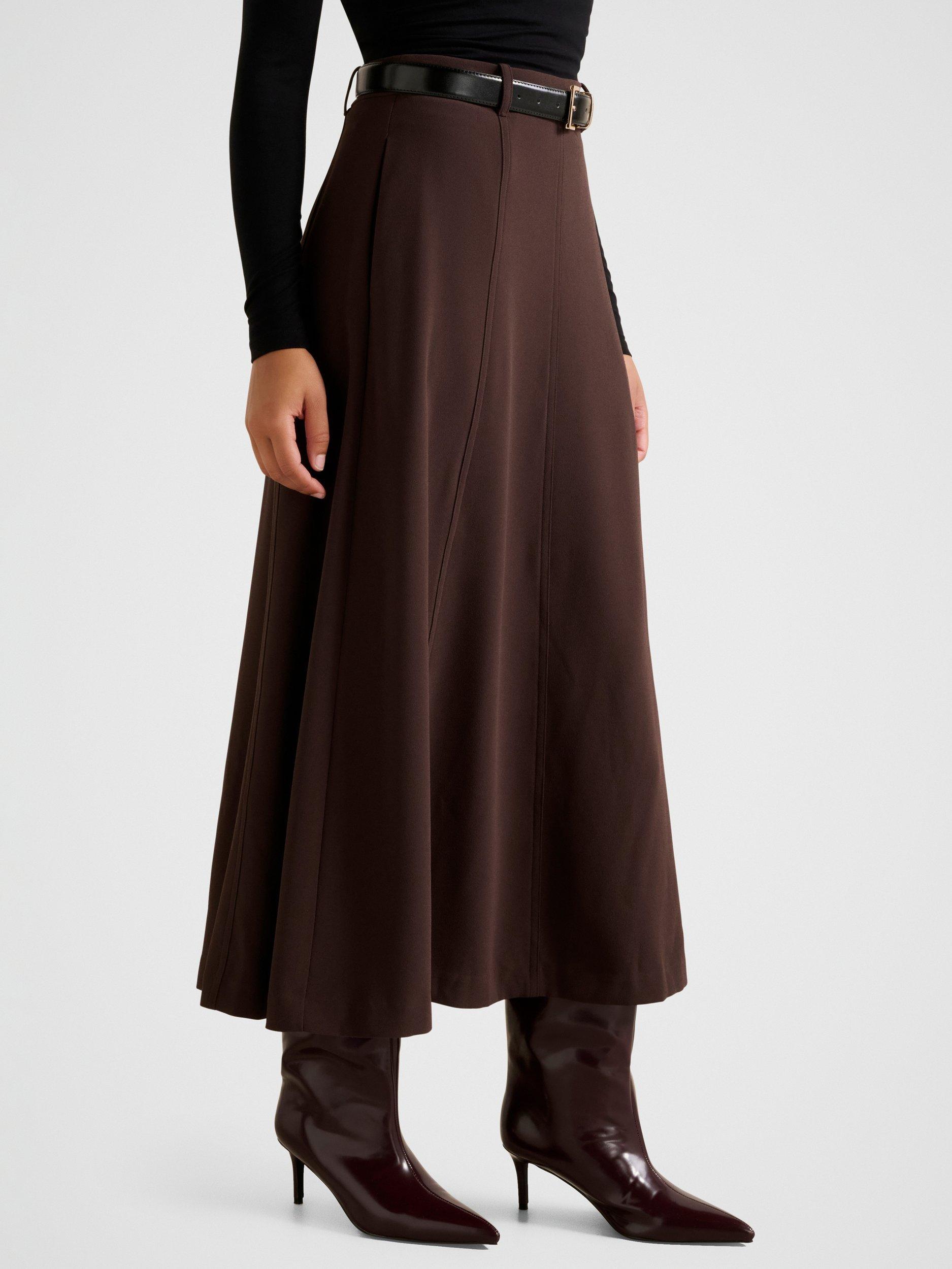 Product image 3 of 5, which shows Forever New Celine Belted Midi Skirt, Chocolate, 4