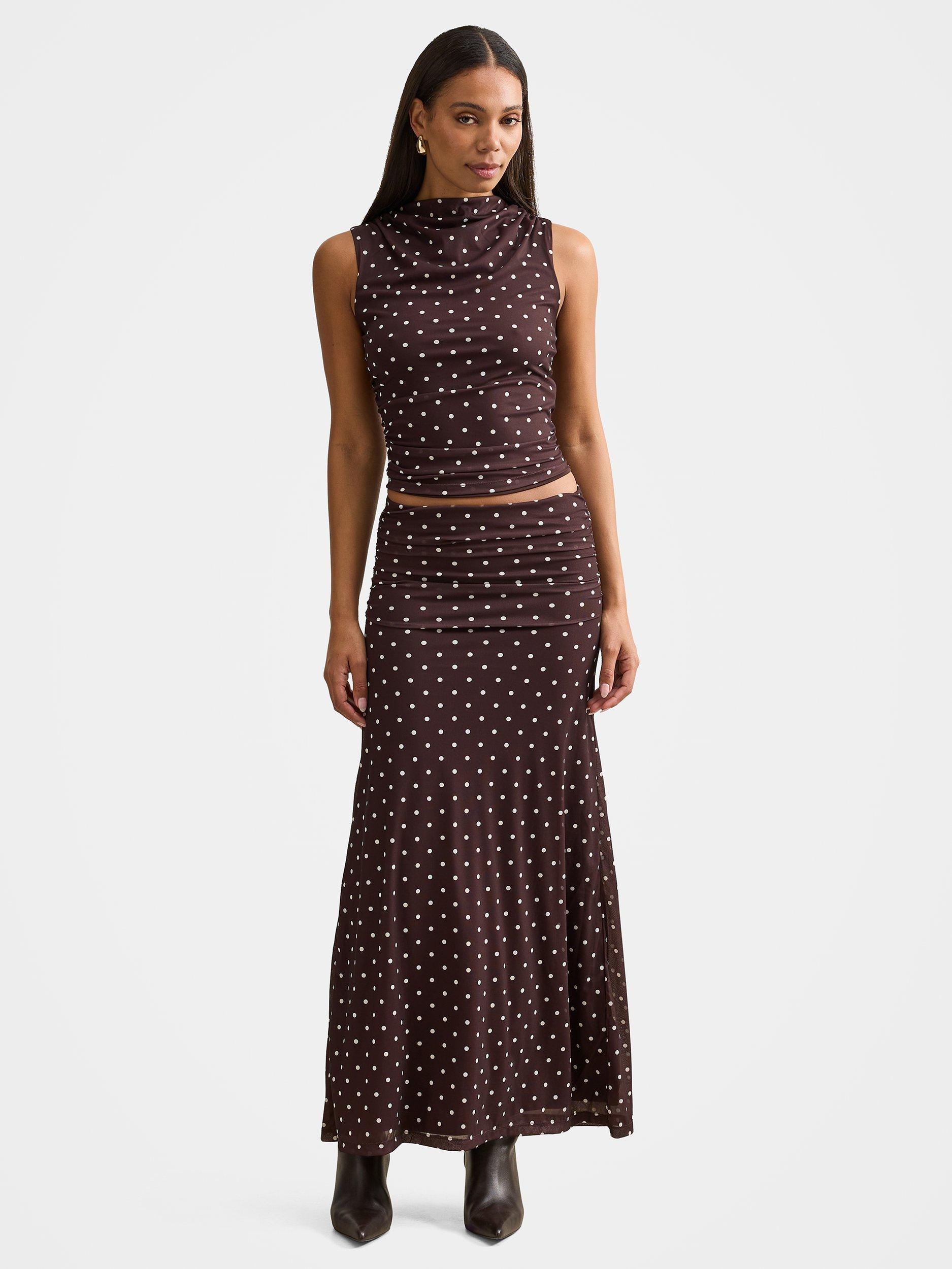 Product image 5 of 5, which shows Forever New Danni Polka Dot Draped Sleeveless Top, Chocolate, 4