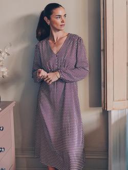 Crew Clothing Ava Geometric Midi Dress, Wine/White, Wine/White