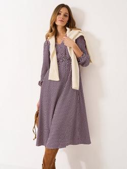 Crew Clothing Ava Geometric Midi Dress, Wine/White - view 2, Wine/White