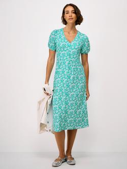 Crew Clothing Kiki Floral Shirt Dress containing LENZING™ ECOVERO™ Viscose, Turquoise/White, Turquoise/White