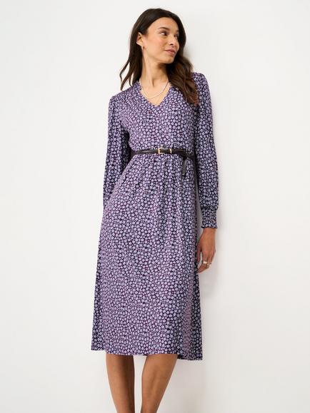 Crew Clothing Marcella Dity Daisy Print Tea Dress, Plum, Plum