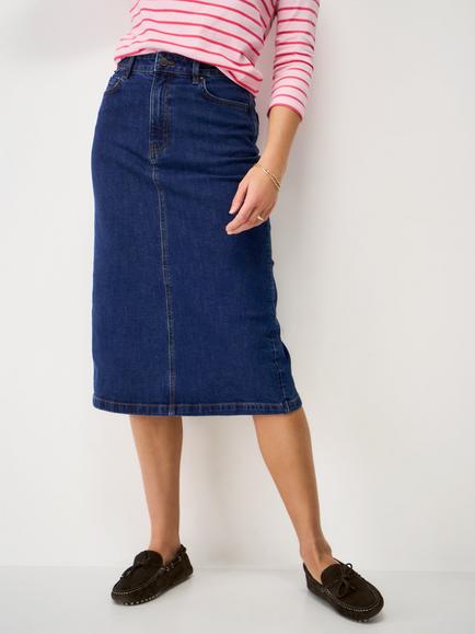 Crew Clothing Mia Denim Midi Skirt, Indigo Blue, Indigo Blue