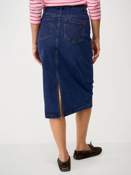 Crew Clothing Mia Denim Midi Skirt, Indigo Blue - view 2, Indigo Blue