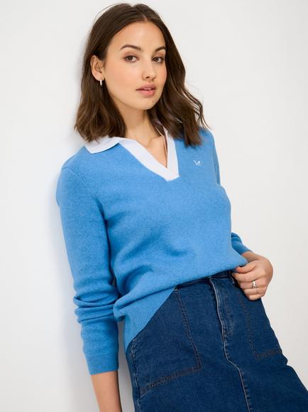 Crew Clothing Knitted Rugby Jumper, Denim Blue, Denim Blue