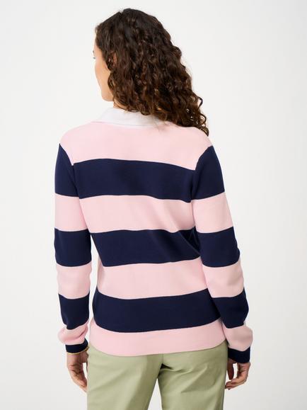 Crew Clothing Stripe Rugby Jumper, Pastel Pink - view 2, Pastel Pink
