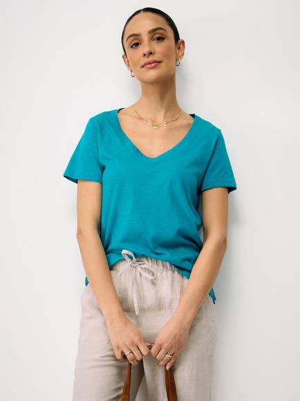 Crew Clothing Perfect V-Neck Slub T-Shirt, Aqua