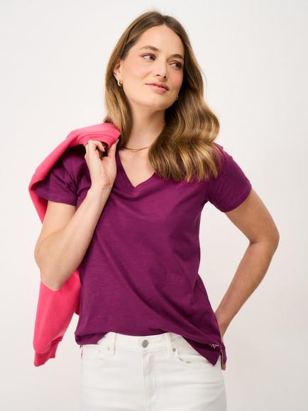 Crew Clothing Perfect V-Neck Slub T-Shirt, Ruby Red