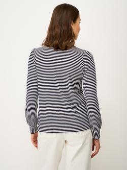 Crew Clothing Stripe Frill Neck Top, Dark Blue/White - view 2, Dark Blue/White