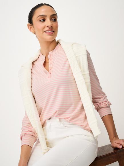 Crew Clothing Frill Neck Stripe Top, Pastel Pink, Pastel Pink