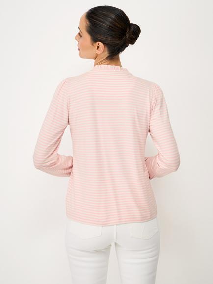 Crew Clothing Frill Neck Stripe Top, Pastel Pink - view 2, Pastel Pink