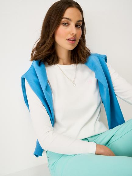 Crew Clothing Brushed Cotton Long Sleeve Top, White