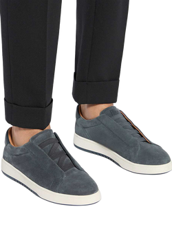 Dune London Troys Suede Laceless Cupsole Trainers - view 2, Navy