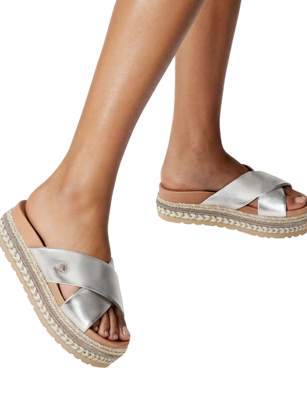 Carvela Fascino Embellished Flatforml Sandals, Silver - view 2, Silver