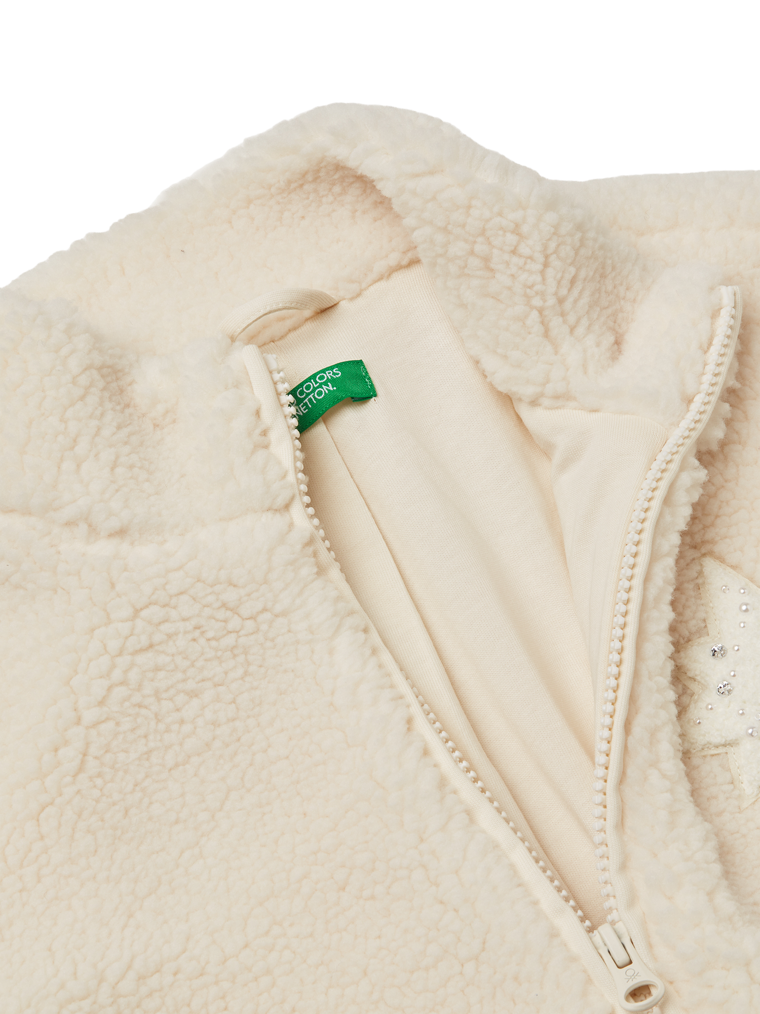 Product image 3 of 3, which shows Benetton Kids' Zip-Through Teddy Fleece Top, White, 7-8 years