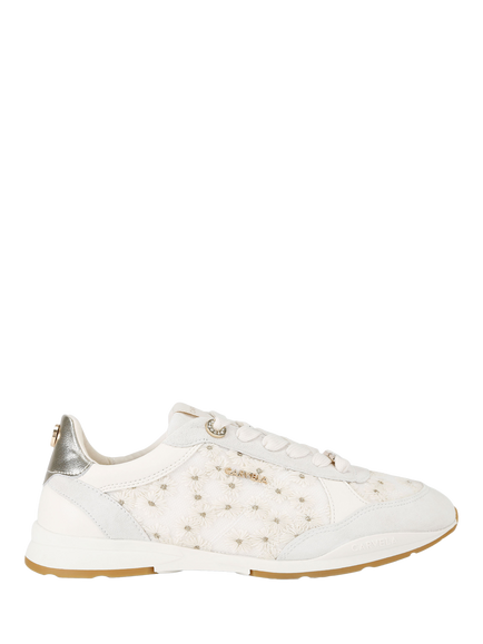 Carvela Attivo Daisy Embroidered Lace Up Trainers, White/Multi, White/Multi