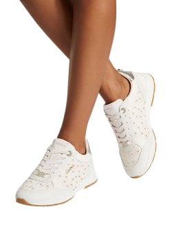 Carvela Attivo Daisy Embroidered Lace Up Trainers, White/Multi - view 2, White/Multi