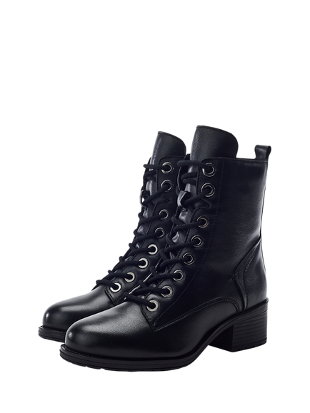 Moda in Pelle Bezzie Leather Lace-Up Ankle Boots, Black - view 2, Black