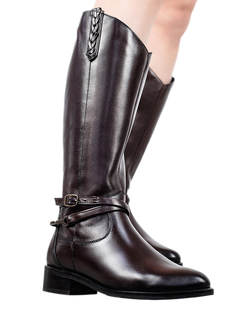 Moda in Pelle Syanna Leather Block Heel Riding Boots - view 2, Dark Brown