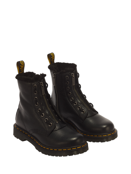 Dr. Martens Grizzly Leather 8-Eye 1460 Faux Fur Lined Boot - view 2, Black