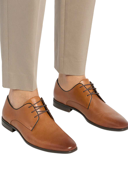 Dune London Saffi Leather Flexi Sole Gibson Shoes - view 2, Tan