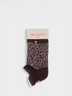 Sweaty Betty Stripe/Plain/Animal Print Trainer Socks, Pack of 3, Brown - view 2, Brown