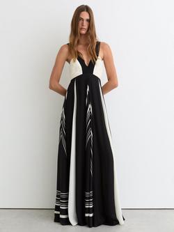 Reiss Tallie Colour Block Maxi Dress, Black/Ivory