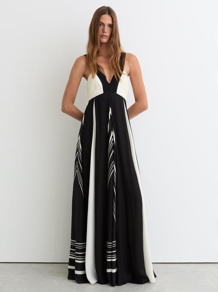 Reiss Tallie Colour Block Maxi Dress, Black/Ivory
