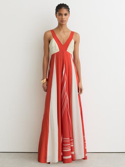 Reiss Tallie Colour Block Maxi Dress, Orange/Ivory