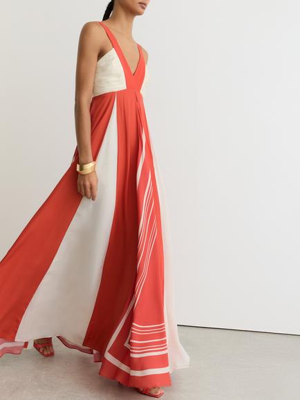 Reiss Tallie Colour Block Maxi Dress - view 2, Orange/Ivory