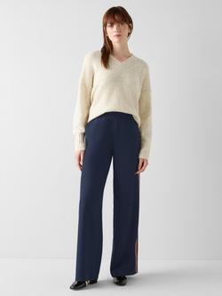 L.K.Bennett Cecile Colour Block Stripe Wide Leg Trousers, Navy, Navy