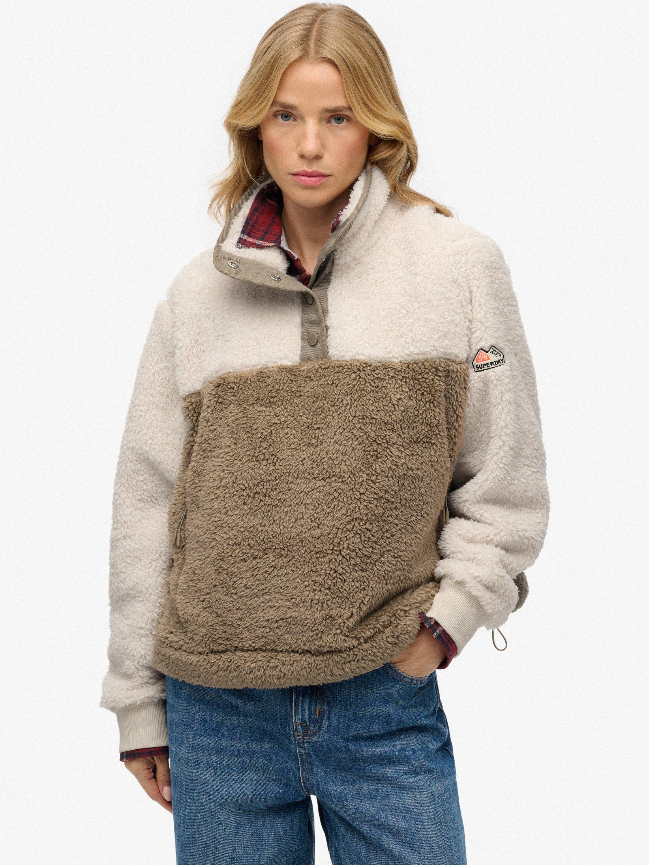 Product image 1 of 5, which shows Superdry Teddy Colour Block Fleece, Winter Twig Beige, 10