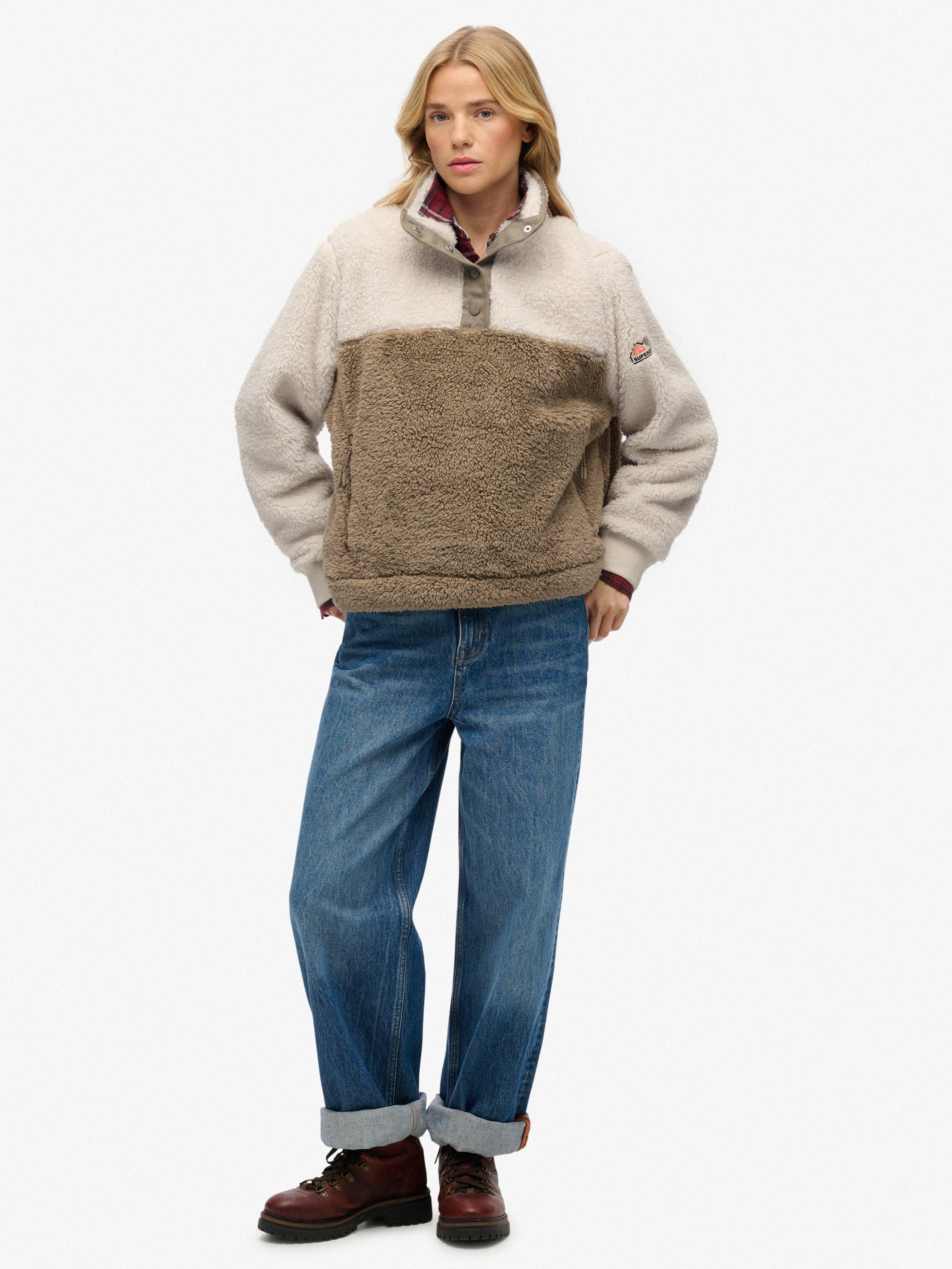 Product image 3 of 5, which shows Superdry Teddy Colour Block Fleece, Winter Twig Beige, 10