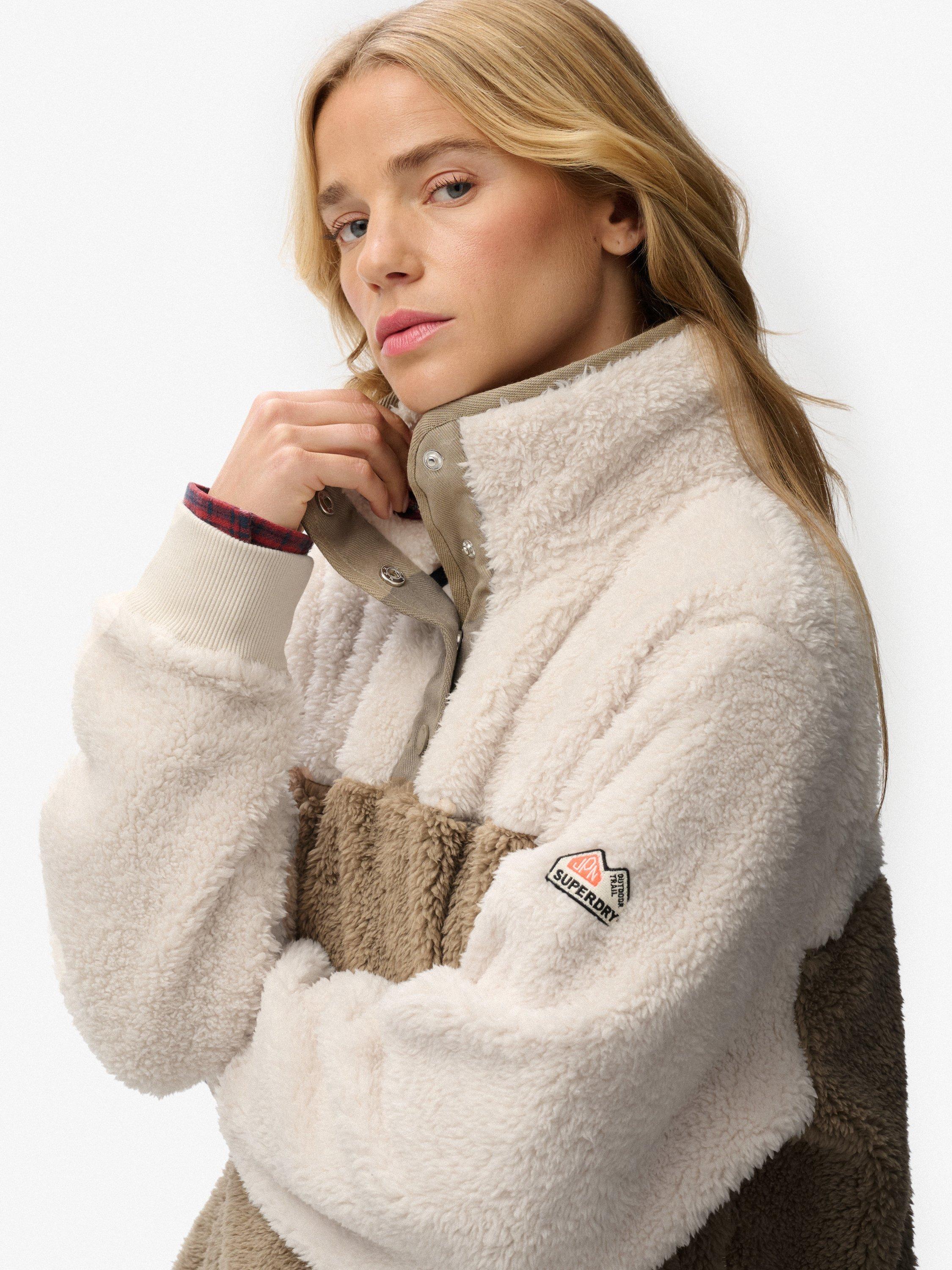 Product image 4 of 5, which shows Superdry Teddy Colour Block Fleece, Winter Twig Beige, 10